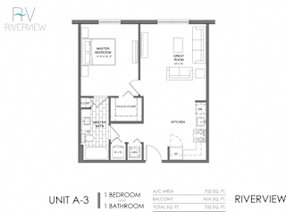 1 Bed - 1 Bath |702 sq ft floorplan