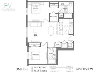 2 Bed - 2 Bath |954 sq ft floorplan