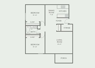 2 Bed,1 Bath, 950 sq. ft. Upgraded BP floor plan