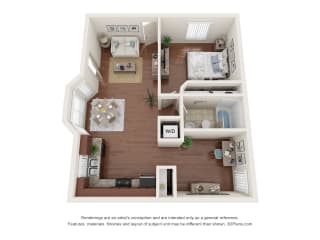 Villa Sienna 1 bed 1 bath 802 square feet floor plan