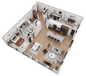 a 3d floor plan of a small apartment