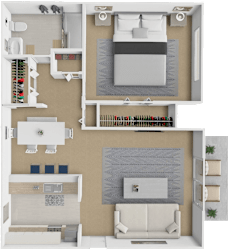 1 bed 1 bath floor plan at Castle Pointe Apartments