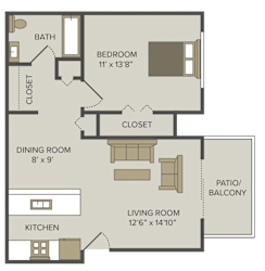 one bed one bath bailey floor plan at castle pointe