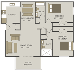 two bed two bath berkley floor plan at castle pointe