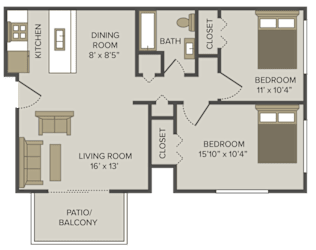 two bed one bath langley floor plan at castle pointe