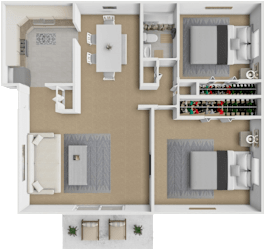 2 bed 1 bath floor plan at Castle Pointe Apartments