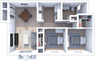 2 bedroom, 1 bath Douglas floor plan at Ashton Pines apartments