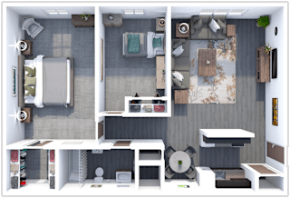 2 bedroom, 1 bath floor plan at Ross Park Apartments