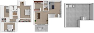 A set of three floor plans for a house.