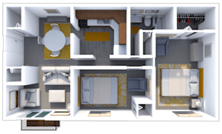 2 bed 1 bath floor plan at lake point apartments