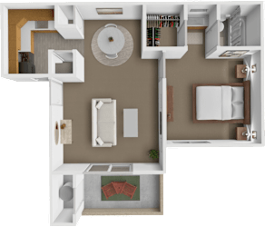 1 bed 1 bath Iris floor plan at Mesa Ridge Apartments