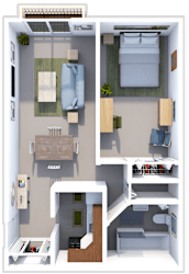 1 bed 1 bath floor plan at sandpiper cove apartments in Sandusky, OH