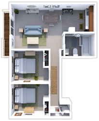 2 bed 1 bath floor plan at sandpiper cove apartments in Sandusky, OH