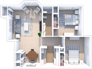 2 bedroom, 1 bath Spruce floor plan at Ashton Pines apartments