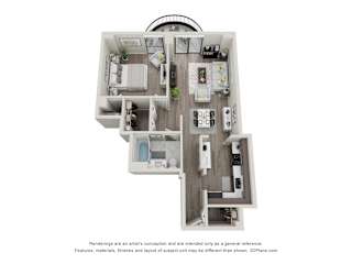 1  Bed   1  Bath   760 Sq. Ft. | 1 Bedroom 03 20 Floor Plan at Durham, Edina, MN, 55435