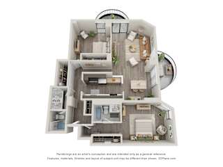 2  Bed   2  Bath   1,170 Sq. Ft. | 2 Bedroom 11 12 Floor Plan at Durham, Edina, MN