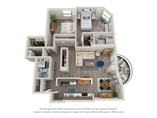 2  Bed   2  Bath   1,190 Sq. Ft | 2 Bedroom 02 21 Floor Plan at Durham, Edina, 55435