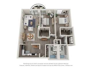 2  Bed   2  Bath   1,250 Sq. Ft. | 2 Bedroom 06 17 Floor Plan at Durham, Edina, MN