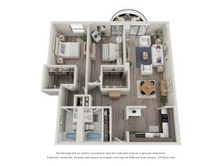 2  Bed   2  Bath   1,250 Sq. Ft. | 2 Bedroom 08 15 Floor Plan at Durham, Edina, 55435