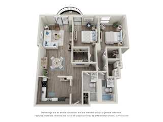 2  Bed   2  Bath   1,250 Sq. Ft. | 2 Bedroom 09 14 Floor Plan at Durham, Edina, MN
