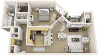 Manchester - Renovated 1  Bed   1  Bath   928 Sq. Ft. floor plan of a house with multiple rooms and furniture.