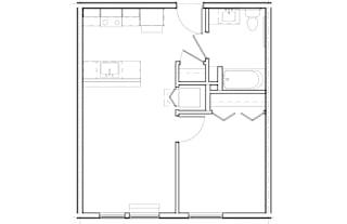 a floor plan of a small house with a bedroom and a living room