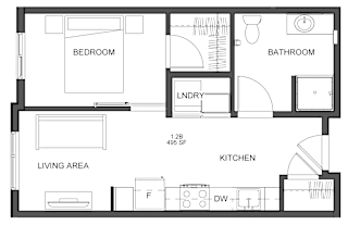 a floor plan of a small house with a bedroom and a living room