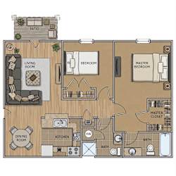 A detailed floor plan of a house showing the layout of the bedrooms, bathrooms, kitchen, and living areas.