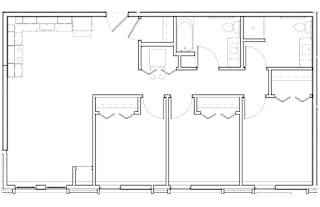 a floor plan of a small house with a bedroom and a living room