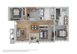 A floor plan of a house with a kitchen, living room, and bathrooms.