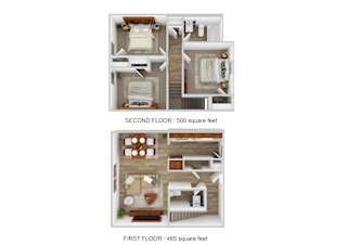 A diagram shows the layout of a two-story apartment.