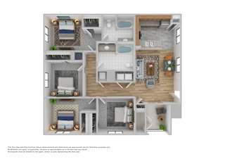 A floor plan of a house with a kitchen, living room, and bathrooms.