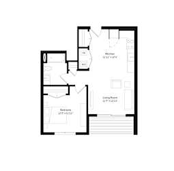 Studio, one-bath floor plan