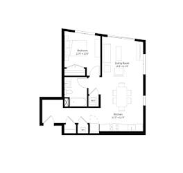 One-bedroom, one-bath floor plan