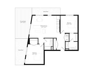 Two-bedroom, two-bath penthouse floor plan