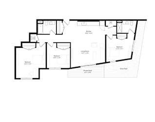 Three-bedroom, two-bath penthouse floor plan