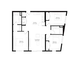 Three-bedroom, two-bath floor plan