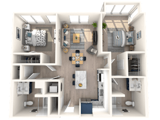 Two Bedroom Two bathroom B 3d floor plan B1C