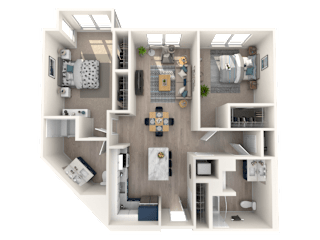 Two Bedroom Two bathroom B 3d floor plan B4A