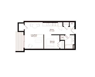 Studio, one-bath floor plan