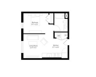 Studio, one-bath floor plan
