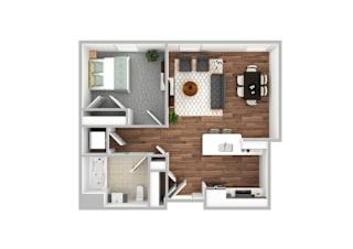 One Bedroom One Bathroom Staged Floor Plan  at 13 State Street Apartments, New York, 12305
