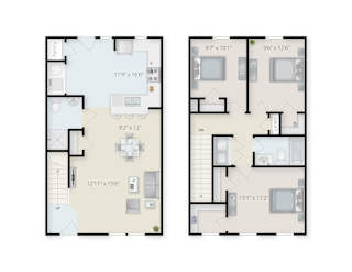 Three Bedroom Two Bathroom Floor Plan. at Niagara Square, Buffalo, 14201