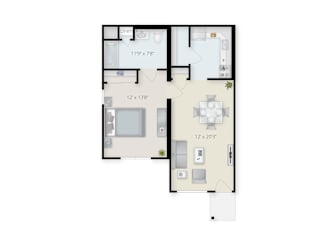 One Bedroom One Bathroom Floor Plan at Chambers Senior Housing Apartments, Kingston, 12401