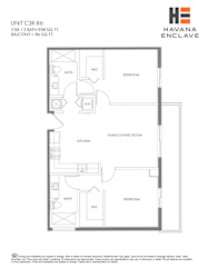 A floor plan for a Havana Enclave unit shows a living area, two bedrooms, a bathroom, a kitchen, and a family room.