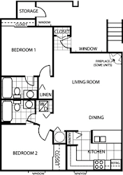 2 Bedroom Floor Plan at Butterfield Apartments, Flagstaff, AZ 86004