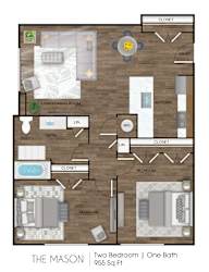 Two Bedroom 1 Bathroom Floorplan at Hudson Heights Apartments, Mechanicville, 12118