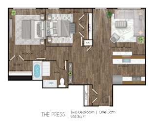 Two Bedroom One Bathroom Floorplan at Hudson Heights Apartments, Mechanicville, NY