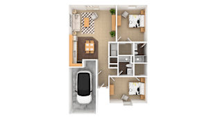 Diamond 2 Bedroom 2 Bathroom Duplex, 1077 sq. ft., at Barton Farms Apartments and Duplexes in Greenwood, IN 46143