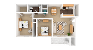 Ruby 2 Bedroom 1 Bathroom, 905 sq. ft., at Barton Farms Apartments and Duplexes in Greenwood, IN 46143